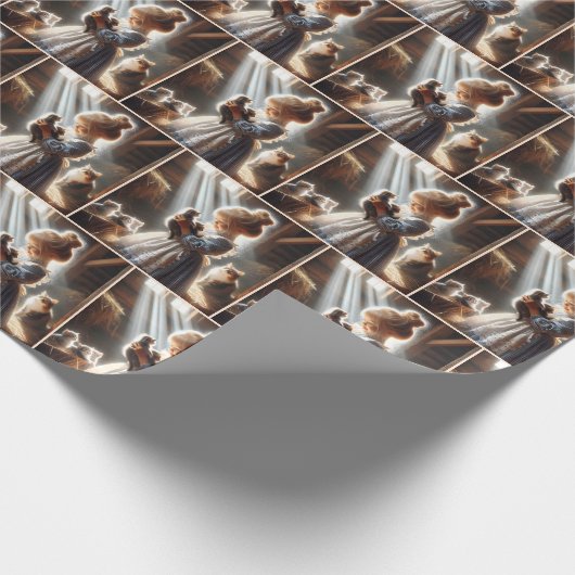 Kleines Mädchen mit Kätzchen Geschenkpapier (Ecke)