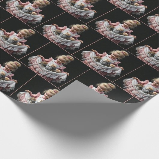 Kleines Mädchen mit Kätzchen in ihrer Schürze Geschenkpapier (Ecke)