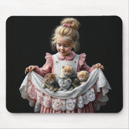Kleines Mädchen mit Kätzchen in ihrer Schürze Mousepad