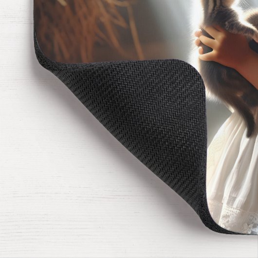 Kleines Mädchen mit Kätzchen Mousepad (Ecke)
