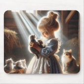 Kleines Mädchen mit Kätzchen Mousepad (Vorne)