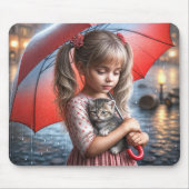 Kleines Mädchen mit Kätzchen unter Schirm Mousepad (Vorne)