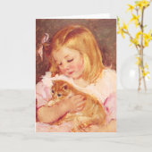 Kleines Mädchen mit Katzen-Gruß-Karte Karte (Gelbe Blume)