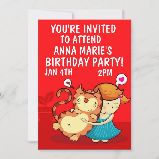 KLEINES MÄDCHEN MIT KATZGEBURTSPARTNEREINLAGEN EINLADUNG (Vorderseite)