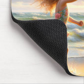 Kleines Mädchen mit Kitesurf am Strand Mousepad (Ecke)