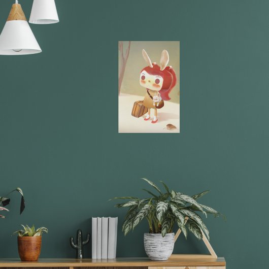 Kleines Mädchen mit Koffer in den Waldpos verloren Poster (Wohnzimmer 1)