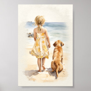 Kleines Mädchen mit Labrador Poster