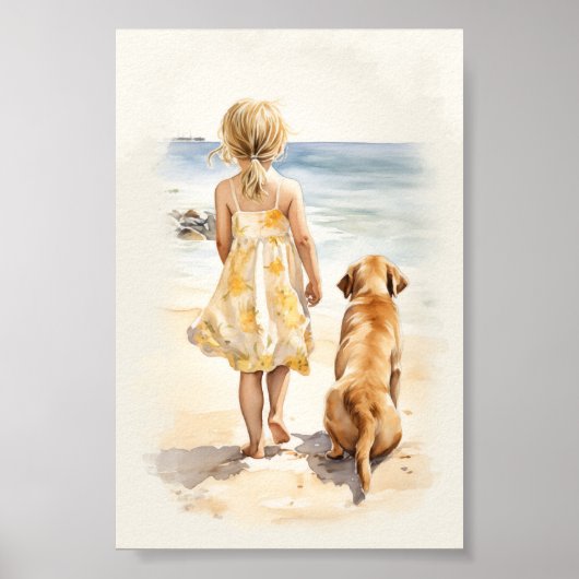 Kleines Mädchen mit Labrador Poster (Vorne)