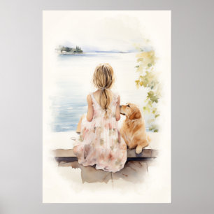 Kleines Mädchen mit Labrador Poster