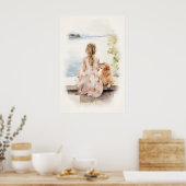 Kleines Mädchen mit Labrador Poster (Küche)