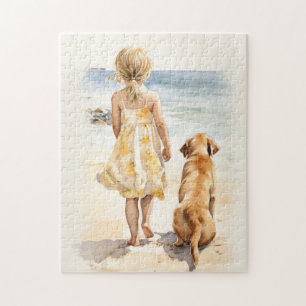 Kleines Mädchen mit Labrador Puzzle
