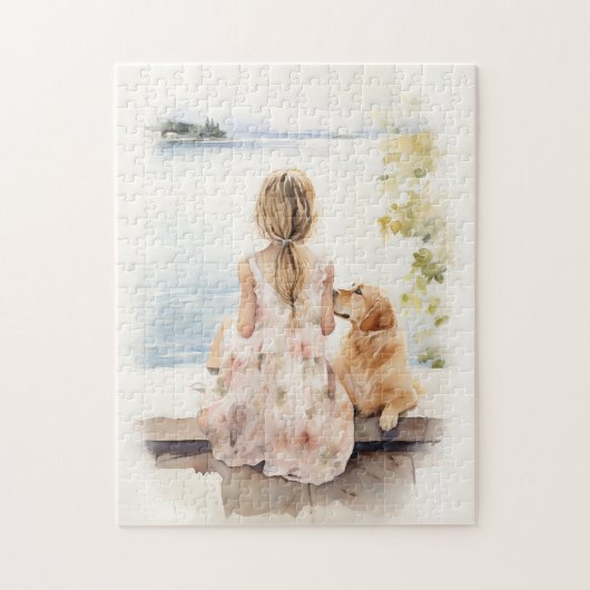 Kleines Mädchen mit Labrador Puzzle (Vertikal)