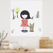 Kleines Mädchen mit Monster Freund Comic Kinderpos Poster (Küche)