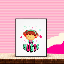Kleines Mädchen mit Musik Fotodruck
