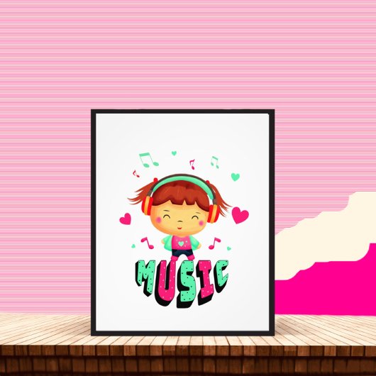 Kleines Mädchen mit Musik Fotodruck