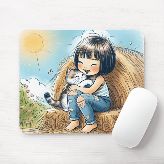 Kleines Mädchen mit Pet Kitten Mousepad (Mit Mouse)