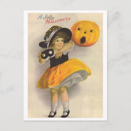 Kleines Mädchen mit Pumpkin und Maske Postkarte (Vorderseite)