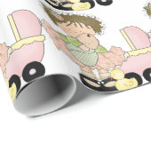 Kleines Mädchen mit Puppe und Pram Geschenkpapier (Rolleneckpunkt)