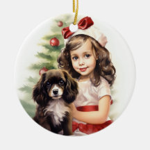 Kleines Mädchen mit Puppy Christmas