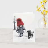 Kleines Mädchen mit Red Hat und Puppy Karte (Gelbe Blume)