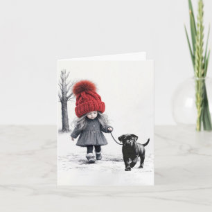 Kleines Mädchen mit Red Hat und Puppy Karte