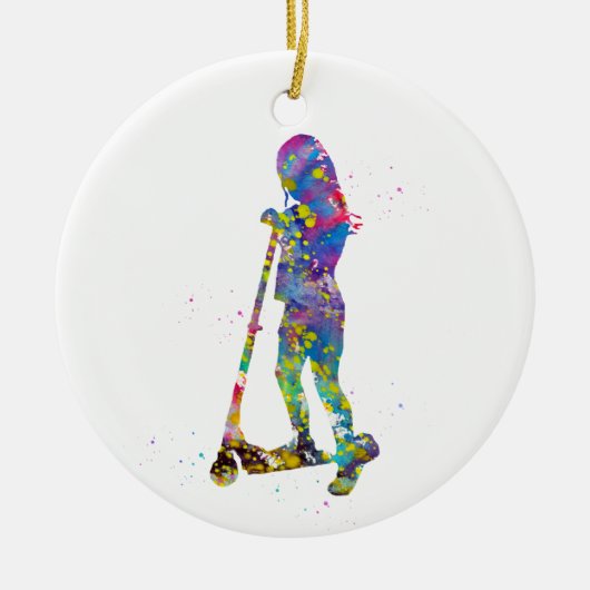 Kleines Mädchen mit Roller Keramik Ornament (Vorne)