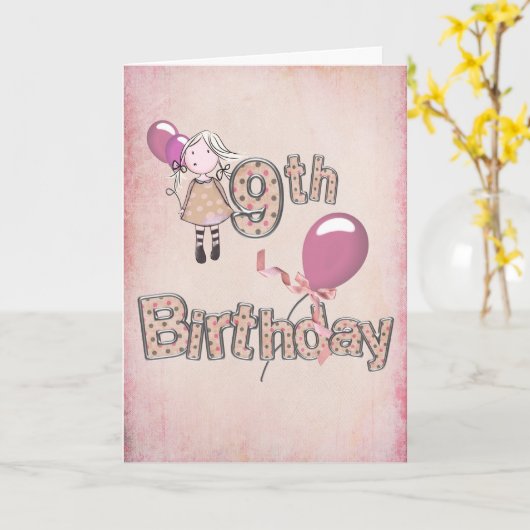 kleines Mädchen mit rosa Ballons Karte (Gelbe Blume)