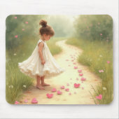 Kleines Mädchen mit rosa Herzen auf trockenem Weg Mousepad (Vorne)