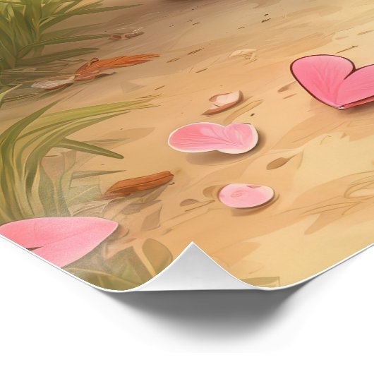 Kleines Mädchen mit rosa Herzen auf trockenem Weg Poster (Ecke)