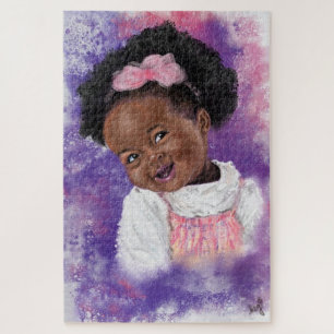 Kleines Mädchen mit rosa Ribbon Puzzle Gift Malere