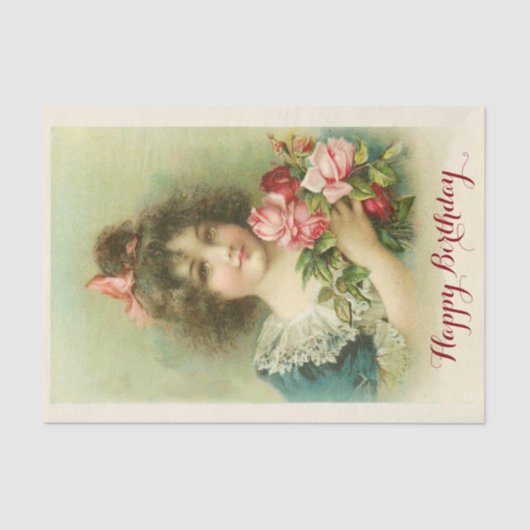 Kleines Mädchen mit rosa Rosen, Geburtstag Seidenpapier (Vorderseite)