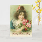 Kleines Mädchen mit rosa Roses Vatertag Karte (Gelbe Blume)