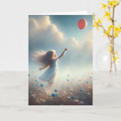 Kleines Mädchen mit rotem Ballon, das an dich denk Karte (Gelbe Blume)