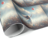 Kleines Mädchen mit rotem Ballon Geschenkpapier (Rolleneckpunkt)