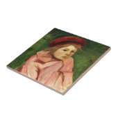 Kleines Mädchen mit roter Baskenmütze Fliese (Seite)