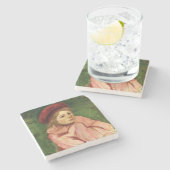 Kleines Mädchen mit roter Baskenmütze Steinuntersetzer (Seitenansicht)
