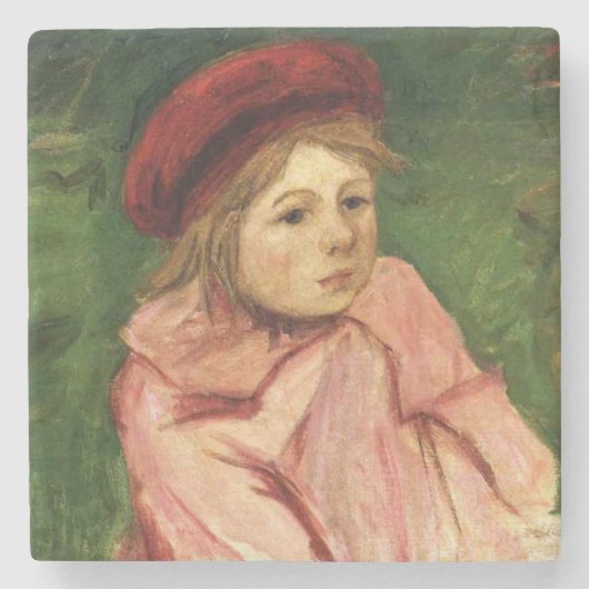 Kleines Mädchen mit roter Baskenmütze Steinuntersetzer (Vorderseite)