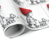 Kleines Mädchen mit roter Mütze führt ihren Hund a Geschenkpapier (Rolleneckpunkt)