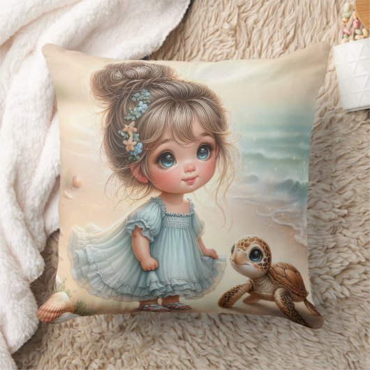 Kleines Mädchen mit Schildkröte Kissen (Decke)