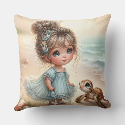Kleines Mädchen mit Schildkröte Kissen (Rückseite)