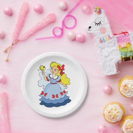 Kleines Mädchen mit Schmetterling Pappteller (Party)