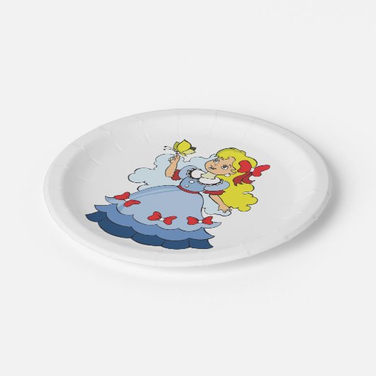 Kleines Mädchen mit Schmetterling Pappteller (Schrägansicht)