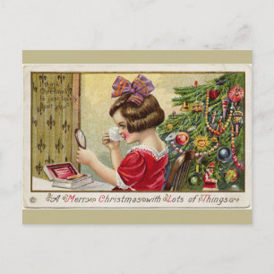 Kleines Mädchen mit Schminkspiegel Weihnachtspostk Feiertagspostkarte