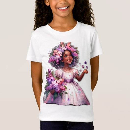 Kleines Mädchen mit schönen Frühlingsblumen T-Shirt (Vorderseite)
