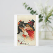 Kleines Mädchen mit schwarzer Kitte Feiertagspostkarte (Stehend Vorderseite)