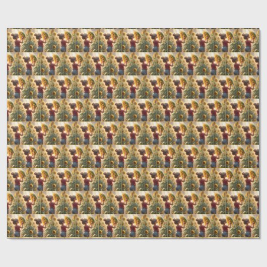 Kleines Mädchen mit Sonnenblume Geschenkpapier (Flach)