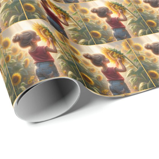 Kleines Mädchen mit Sonnenblume Geschenkpapier (Rolleneckpunkt)