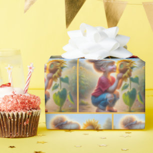 Kleines Mädchen mit Sonnenblume Geschenkpapier