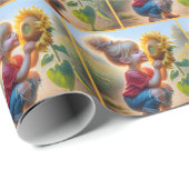 Kleines Mädchen mit Sonnenblume Geschenkpapier (Rolleneckpunkt)