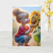 Kleines Mädchen mit Sonnenblume Karte (Gelbe Blume)